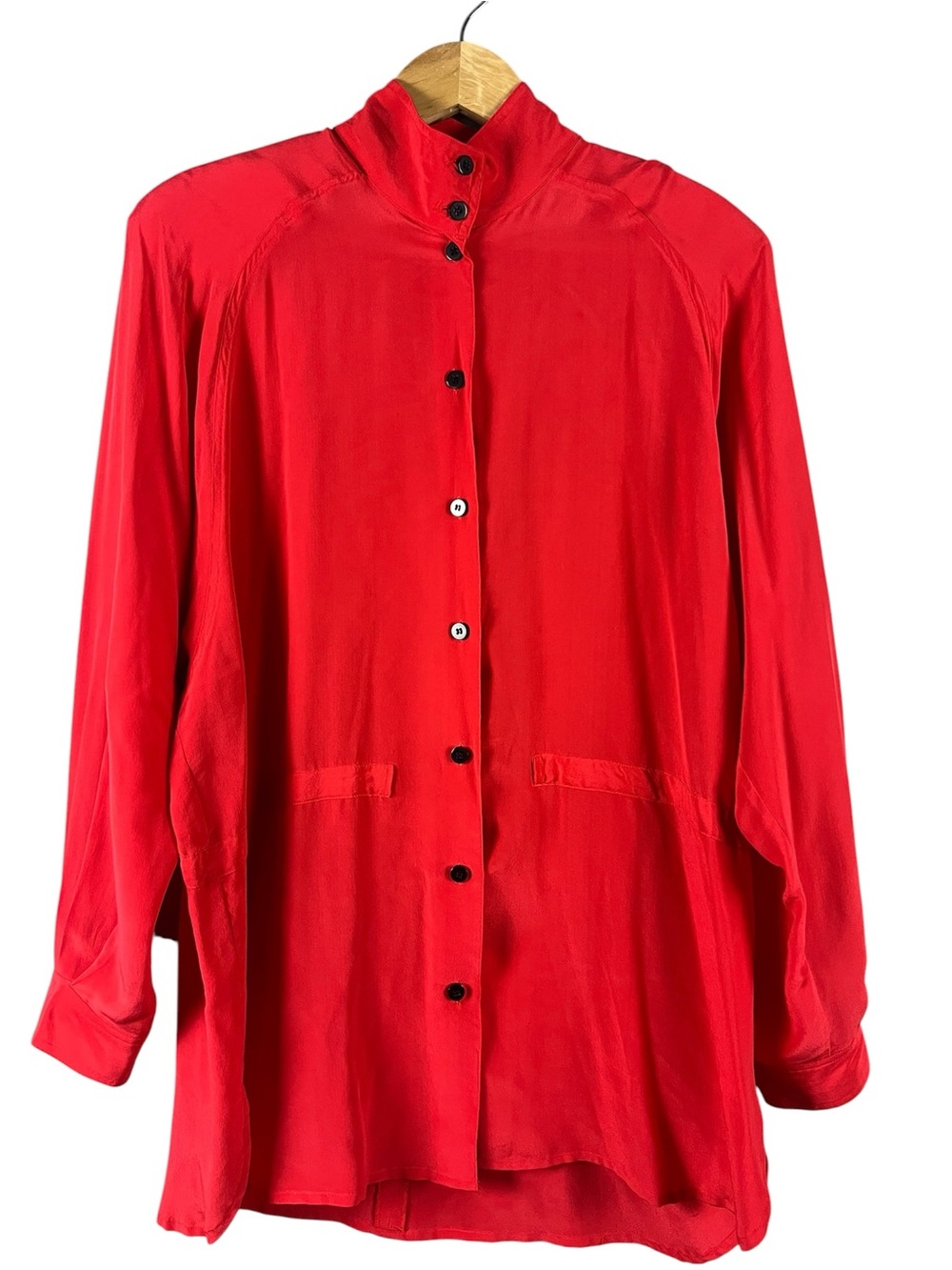 Chaus Silk Red Button-Down High-Collar Women's Shirt